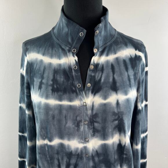 Barbara Lesser Fibers Gray White Sweatshirt Cotton Tie-Dye Snap Button Front XS - Picture 2 of 7